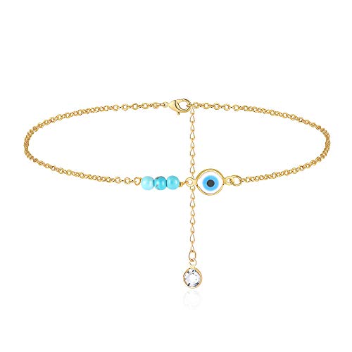 Turandoss Evil Eye Anklets For Women, 14K Gold Filled Evil Eye Ankle Bracelets For Women On Summer #TOP6