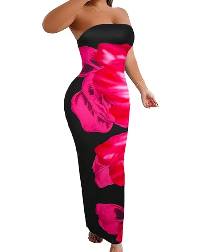Image of Sliot Floral Print Strapless Bodycon Maxi Dress - Sexy Summer Beach Dress for Women, Tropical Vacation Sundress, Club Party