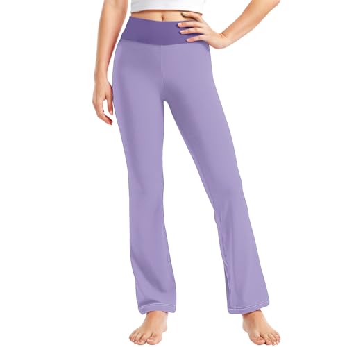Girls Flare Yoga Pants High Waisted Leggings Cute Color Block Bell Bottoms Leggings Tummy Control Sports Dance Pants2