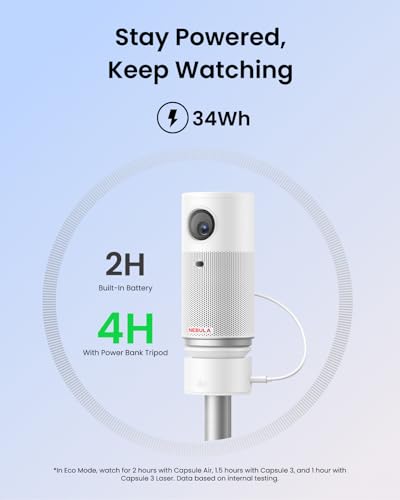 Image of NEBULA Capsule Power Bank Tripod, Up to 2H Built-in Battery, Adjustable Height from 215mm to 840mm, 0-90 Degree Adjustable Viewing Angle, 3s Easy Setup, for Capsule 3, Capsule 3 Laser, Capsule Air