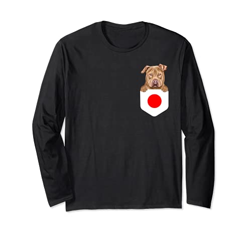 Japan Flag Usa Staffordshire Terrier Dog In Pocket Long Sleeve T-Shirt, Black