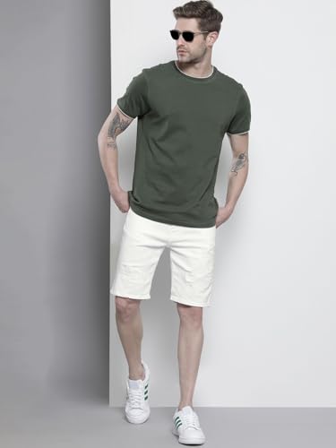Image of The Indian Garage Co Men Slim Fit Solid Mid-Rise Denim Shorts