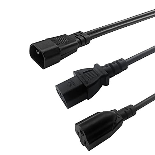 C14 to C13+NEMA 5-15R Y Splitter Power Plug Cable, Only C14 Male to C13+Nema 5-15R Female, 30cm Splitter Adapter Cable