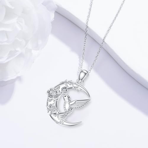 Diamond Hummingbird Necklace for Women 925 Sterling Silver Hummingbird Pendant Diamond Bird Necklace for Mother's Day Birthday Valentine's Day4