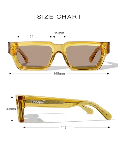 Image of Roneyee Rectangle Sunglasses Men Women Trendy Retro Sunglass UV Protection Fashion Acetate Stylish Square