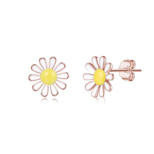 SLUYNZ 925 Sterling Silver Daisy Flower Stud Earrings for Women Teens White Flower Stud Earrings Summer Spring Earrings