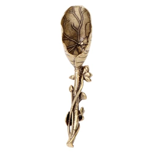 OKUMEYR Lotus Tea Shovel Pure Brass Tea Scoop 5.12 Inch Decorative Spoon for Loose Leaf Measuring Kitchen and Ceremony Accessories