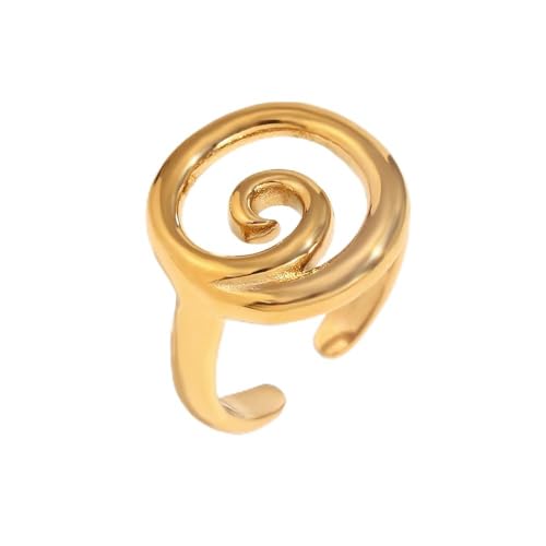 Izpack Minimalist Sea Wave Spiral Statement Open Ring Stainless Steel