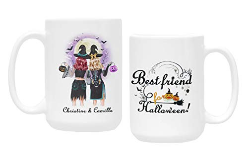 Custom Halloween Mug Witch Coffee Mug Personalized Mug Gifts Halloween Witch Mug Pumpkin Mug with Your Names Best Friends Mug for Halloween Birthday Christmas Easter (15 oz)