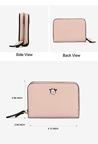 Image of Girls Cute Cow Credit Card Holder Zipper Wallet with 9 Card Slots & 2 Cash Pockets Coin Purse for Teen Women (PINK)