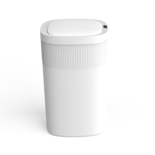 Caneca de basura rectangular con sensor de movimiento blanca miniatura 3