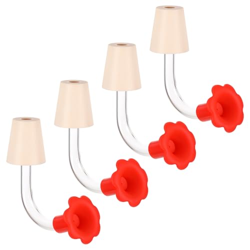 4pcs Floral Hummingbird Feeder Replacement Parts, Hummingbird Feeder Tubes with Red Floral Tip, for Head for DIY Hummingbirds Feeders Wine Bottle Outdoor Making Your Own Bird Feeders