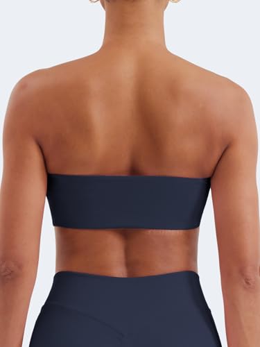 Image of YEOREO Strapless Bandeau Sports Bra for Workout Seamless Tube Top Gym Padded Wireless Bra