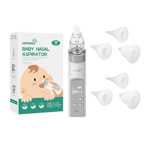 Image of Baby Nasal Aspirator Grey with 6 Food-Grade Silicone Replacement Nozzles, Nose Sucker for Baby, Automatic Nose Sucker for Infants, Rechargeable, with Music & Light Soothing Function