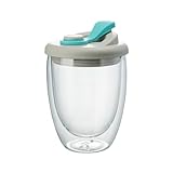 GKYQVE Vaso de vidrio de borosilicato con aislamiento de doble pared, diseño a prueba de derrames, portátil, para café, vasos de borosilicato de 3 tamaños