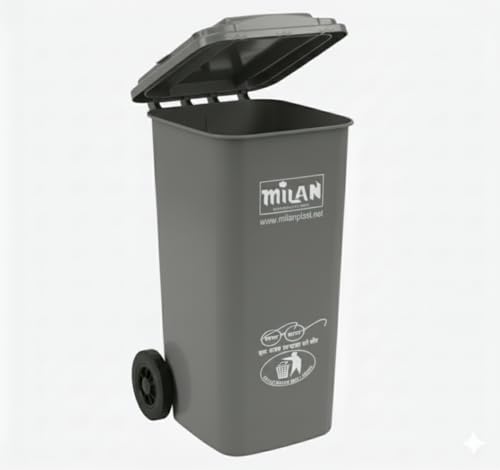 Image of Milan Plastic Manual-Lift Garbage Waste Dustbin with Wheels 120 Ltr Grey