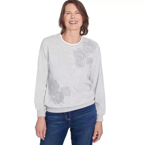 Image of Alfred Dunner Women's Classic Sherpa Floral Embroidered Sweater