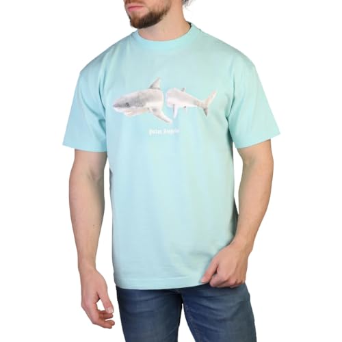 Palm Angels Hombre Camiseta Shark Light Blue – White S