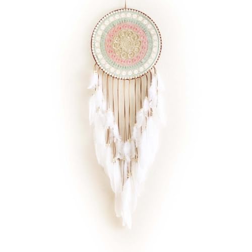 Acchiappasogni, grande acchiappasogni da appendere alla parete, realizzato a mano, con piume bianche, per adulti e bambini, decorazione artistica da parete per decorazione artistica da parete (A)