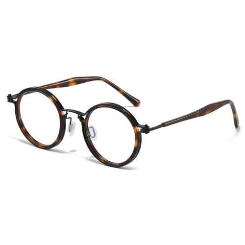 JOLLYNOVA Tate Retro Titanium Acetate Prescription Glasses FrameLuxury Round Eyeglasses with Blue Light Lenses Tortoiseshell Black