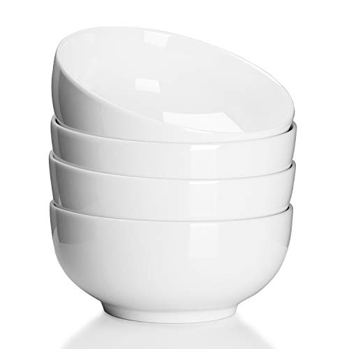 Teocera Set of 4 Porcelain Cereal Bowls - 22 Ounce Wide and Shallow Microwave and Dishwasher Safe Serving Dishes