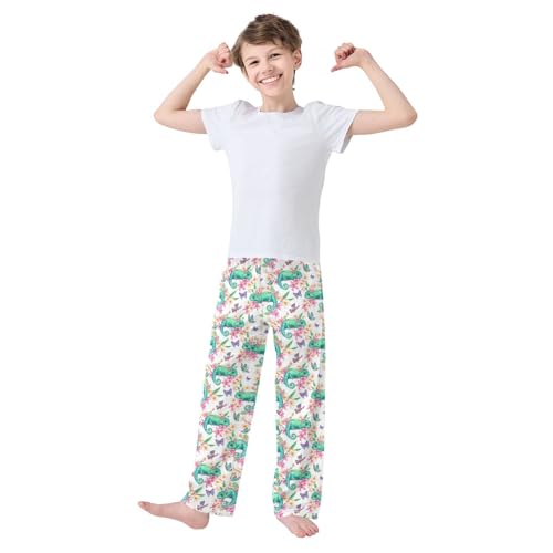 Chameleon Butterfly Floral Boys Long Pants Soft Trousers Elastic Waist Kids Lounge Bottoms with Pockets S-XL2