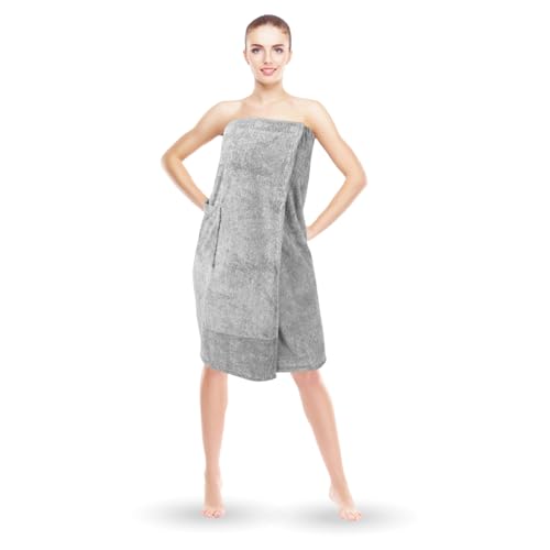 Bestlivings Sauna Kilt - Toalla para sauna (80 x 145 cm, talla única, cierre de botones, longitud hasta la rodilla), color gris