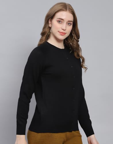 Image of Monte Carlo Women Regular Fit Full Sleeve Solid Round Neck Winter Cardigan (Pack of 1)