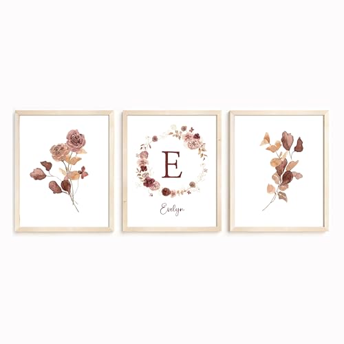 Personalized Name Flower Nursery Wall Art Prints, Crib & Nursery