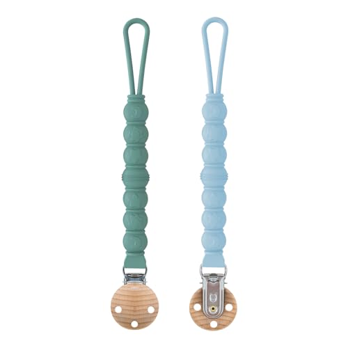 SUNNIFLY Chupetero Personalizado，2 Cadena Chupete Beibe, Material de Silicona de Grado Alimenticio (Cambridge Blue + Light Blue）