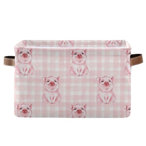 SUKAU 収納かご ブタ柄 チェック 収納ボックス 大容量 衣類収納 折りたたみ おしゃれ 可愛 取っ手付き 衣装ケース 小物 耐久性 長方形