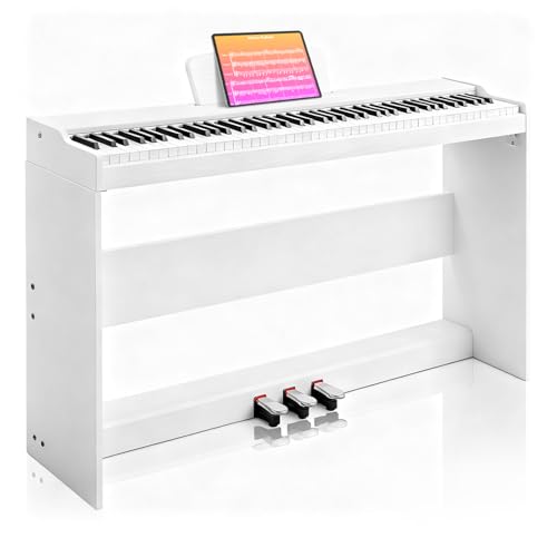 AiJoy 88-Key Digital Piano for Beginners, Velocity-Sensitive Keys, Electric Piano with Triple Pedal, MIDI & Headphone Support, Compact Elegant Design, Christmas & Birthday Gifts, White (ADP10)