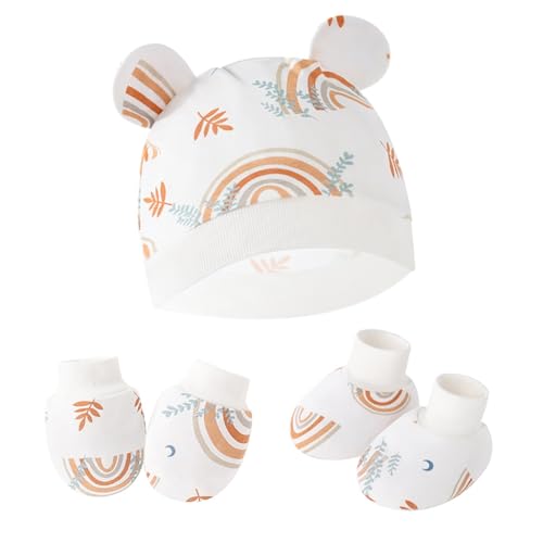 Newborns Baby Hat and Gloves Set with Foot for Infant Boys Girls 0-6 Months Soft Fetal Caps Cotton Gloves Socks