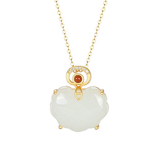 Collier en argent style chinois rétro en jade blanc, le cadeau idéal pour elle