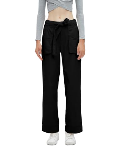 Women's Corduroy Pants Straight Leg Elastic High Waist Belt Cord Pants Trousers with Pockets2