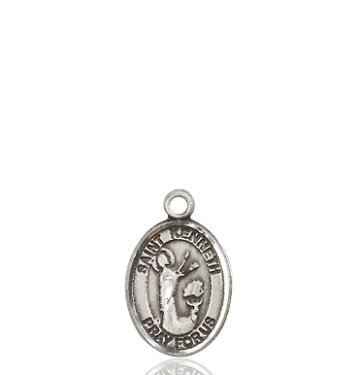 Bonyak Jewelry Saint Medal Collection Sterling Silver St. Kenneth Pendant 1/2 x 1/4 inches with Sterling Silver Lite Curb Chain