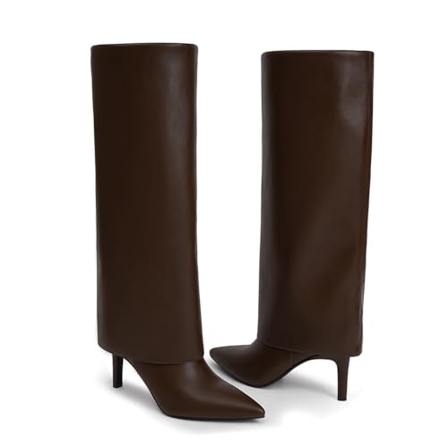 Image of VIUGJNEX Fold Over Boots for Women Fall Tall Knee High Boots
