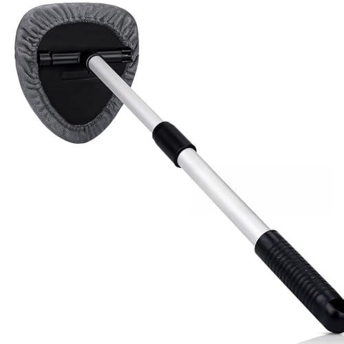 Kasauber Car Windshield Cleaner Tool Inside, 23 Long Handle Auto Window Cleaning Brush Kit with 4pcs Carbon Microfibre Pads for Interior Exterior Windscreen Glass Dust Fog Moisture Removal