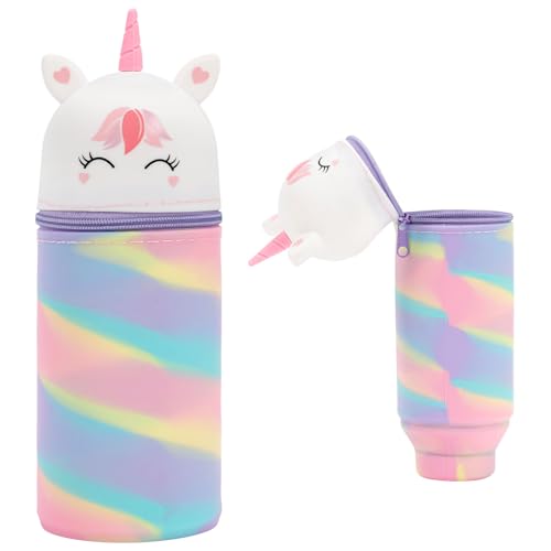 Bafiwu Trousse à Crayons pour Filles, Licorne Kawaii, Trousse d'école 2 en 1 en Silicone Souple, Trousse à Crayons zippée, Motif Dessin animé, pour Le Bureau,...