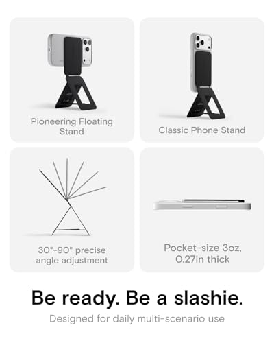 MOFT Phone Tripod Stand Selfie Stick for iPhone, Multi-Angles iPhone Stand, Lightweight & Portable Phone Holder, Strong Magnets, MOVAS Vegan Leather, Travel Essentials, Jet Black (Without Card Slot)