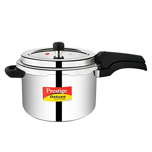 Image of Prestige Svachh Deluxe Alpha 6.5 Litre Stainless Steel Outer Lid Pressure Cooker & Prestige Omega Deluxe Granite Dosa Tawa, 28 cm, Black