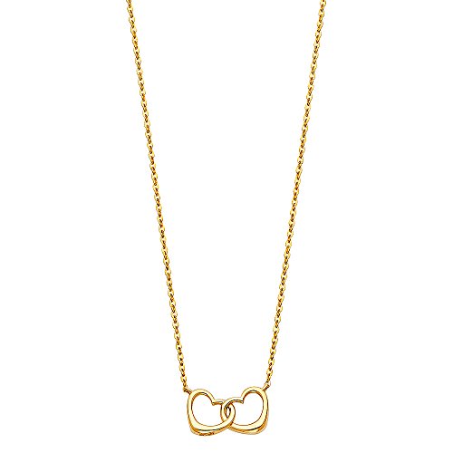 14k Yellow Gold Interlocking Double Heart Pendant Necklace - 17+1