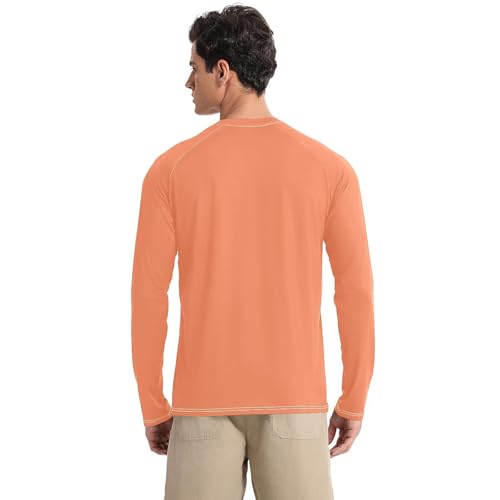 GuoChe Coral Red Men's UPF 50+ Loose Type Elasticity UV Protection Long Sleeve Beach2