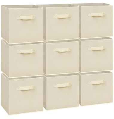 Easi Storage Cubes, 11 Inch Storage Bins, Set of 9, Foldable Fabric Cube Storage Organizer With Handles, Closet Cube Storage Bins, Collapsible Cubby Storage Organizer for Shelves,Offices, Beige