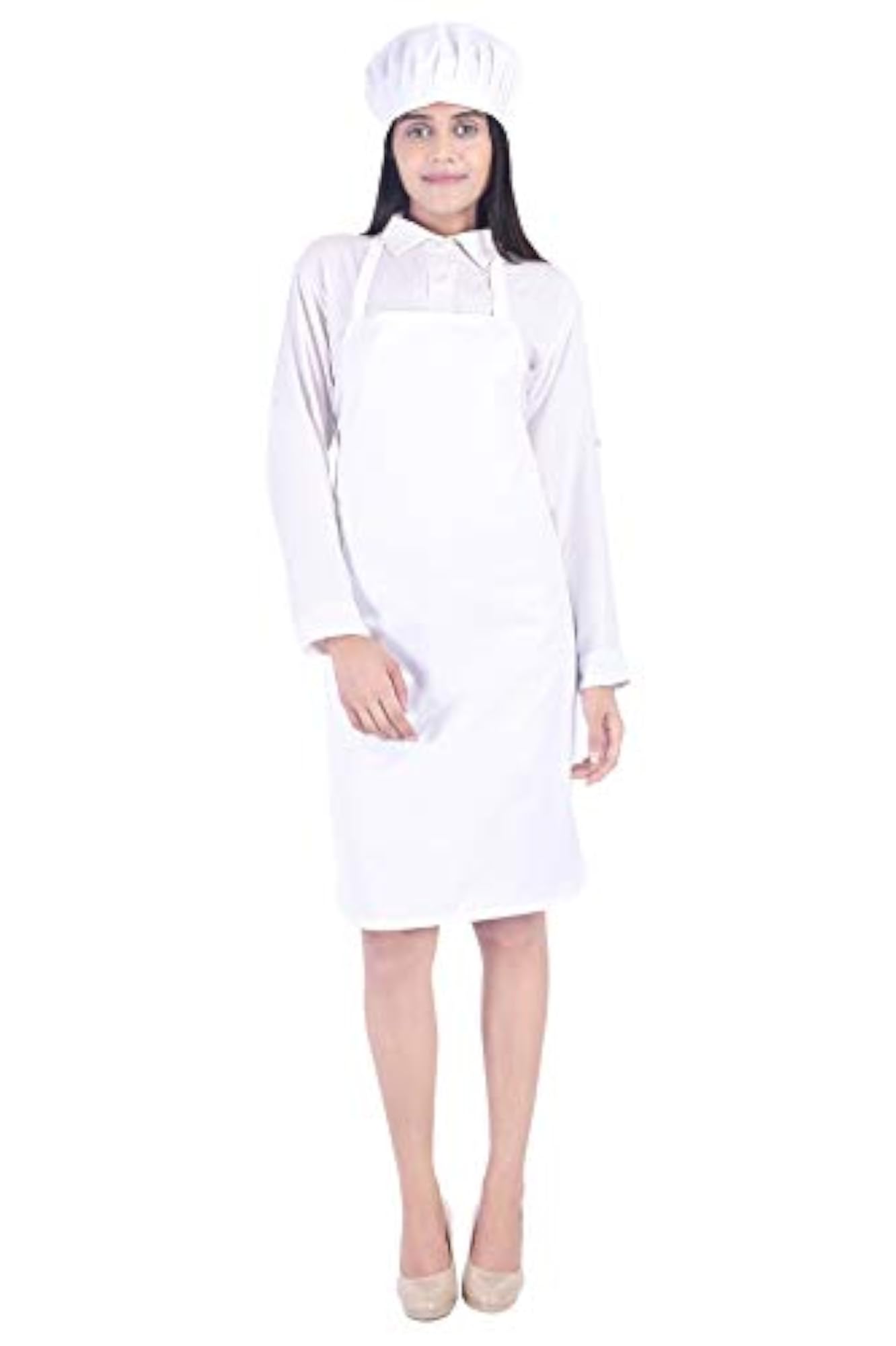 Polyester Solid Plain Chef Apron with Cap, Unisex