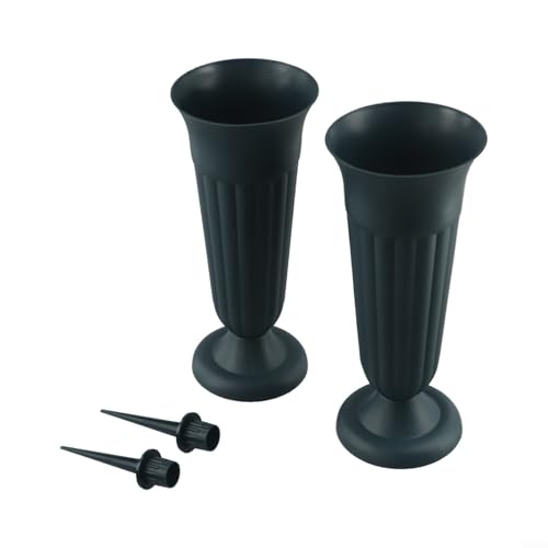 Pumixiy Pot de fleurs en plastique vert foncé pour tombe – 10,5 x 31,5 cm – Vase en résine avec 2 bases pour arrangements funéraires et sites commémoratifs (vert)
