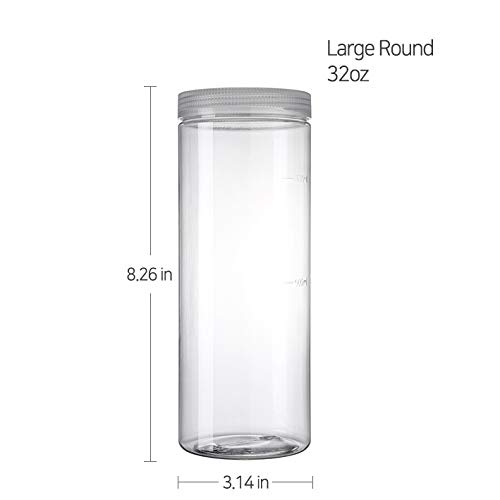 Silicook Clear Plastic Jar, Set of 6-32oz & 11oz, Round Shaped, Transparent, Food Storage Container, Kitchen & Household Organization for Dry goods, Pasta, Spices and More
