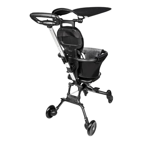 Triciclo infantil escalable con asiento reversible triciclo para bicicleta infantil, respaldo reclinable, ruedas silenciosas y parasoles plegables extraíbles, 30 x 55 x 86,5 cm, color gris + negro
