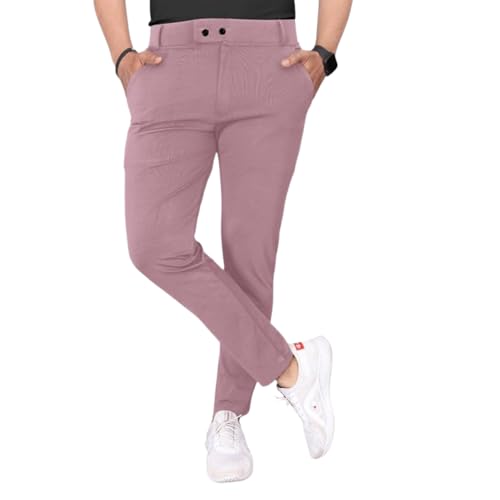 Image of MiraMichi Men's Slim Fit Stretchable Casual Mid Rise Trousers | Stylish Lycra Blend Pants for Office, Party