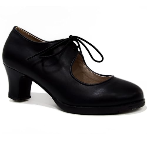 Zapatado de Flamenco de Doble Suela y Cordones (Negro, Sistema Tallas Calzado EU, Adulto, Mujer, Números, Mediano, 40)